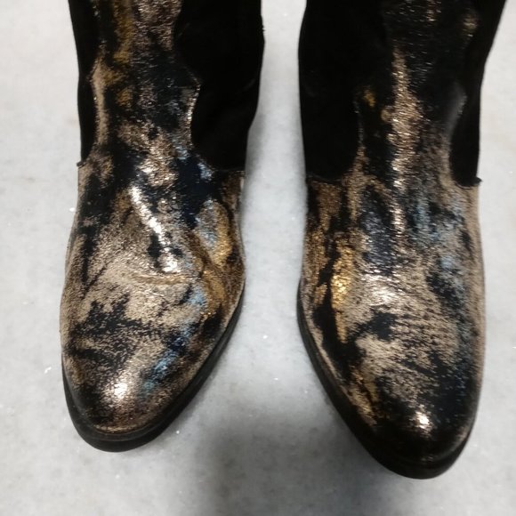 Groove Candace Faux Leather Gold Leaf Cowboy Boots Booties Ankle Boots Women Sz - Picture 5 of 14
